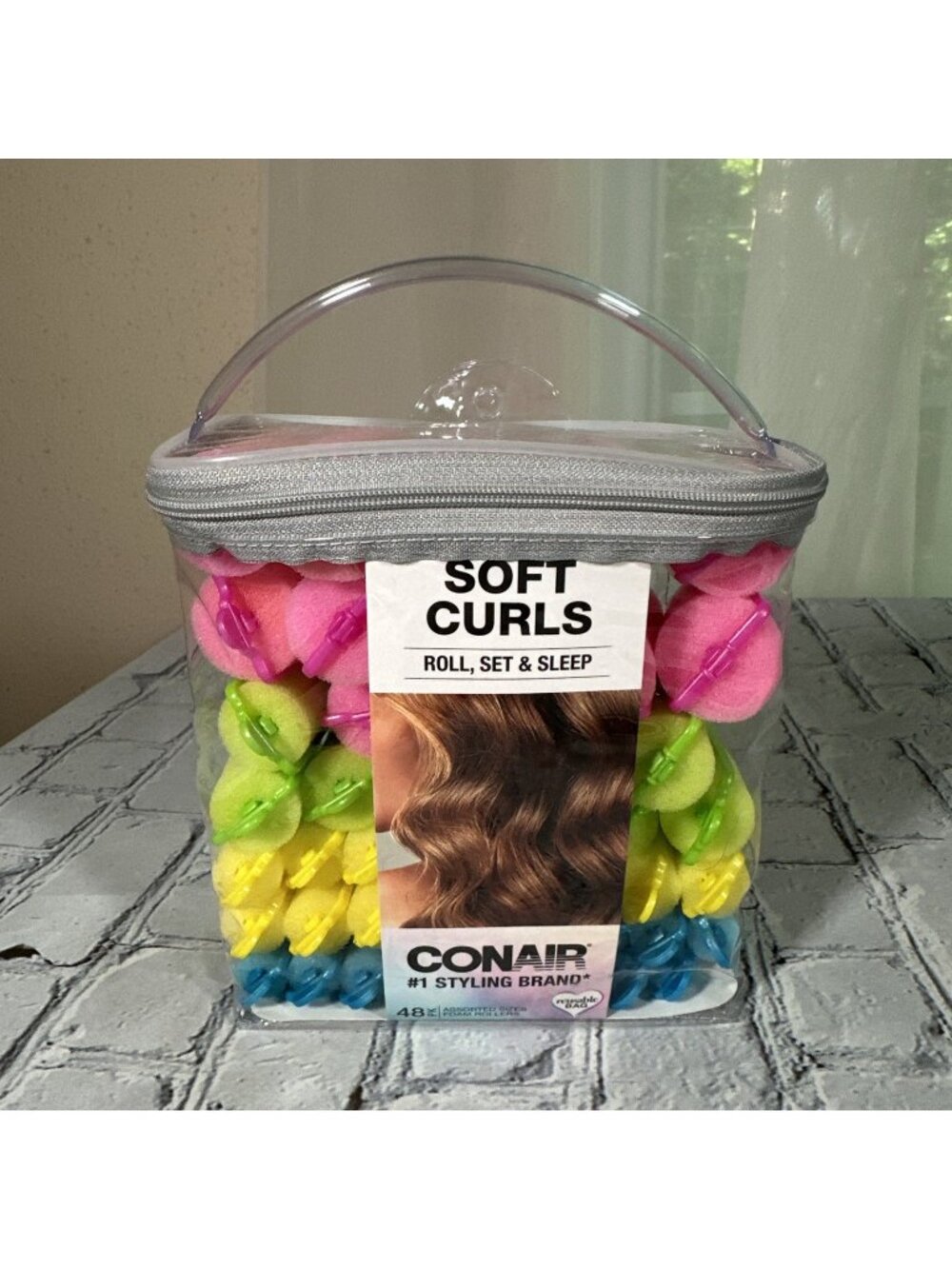 Conair Foam Rollers Soft Bouncy Curls Foam Hair Rollers, For Sleep, Neon, 48 Ct